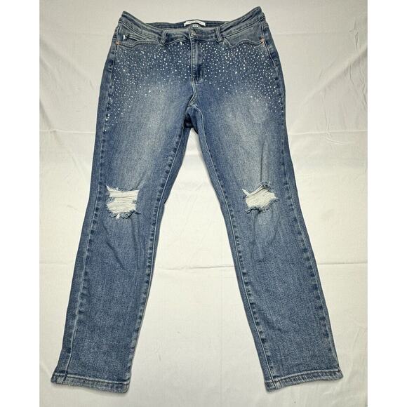Judy Blue Women's Slim Fit Rhinestone Distressed Jeans - Size 15 (32x27.5) - Picture 1 of 9